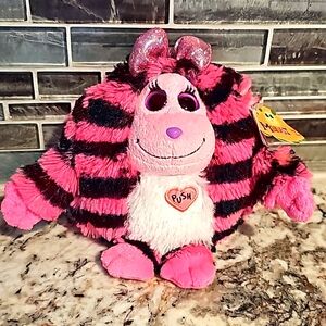 Ty Monstaz Zoey Plush Toy Pink Black Stripes 6" Tall Stuffed Animal Glitzy Bow